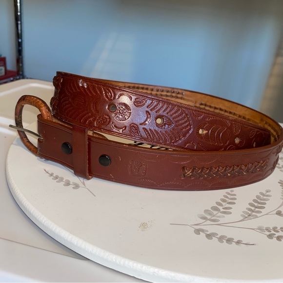 Leather Belt Made In Mexico Hand Tooled size 34 - Picture 11 of 12